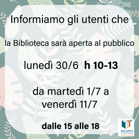 nuovi orari biblioteca comunale