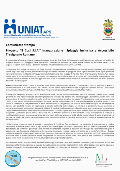 comunicato stampa UNIAT