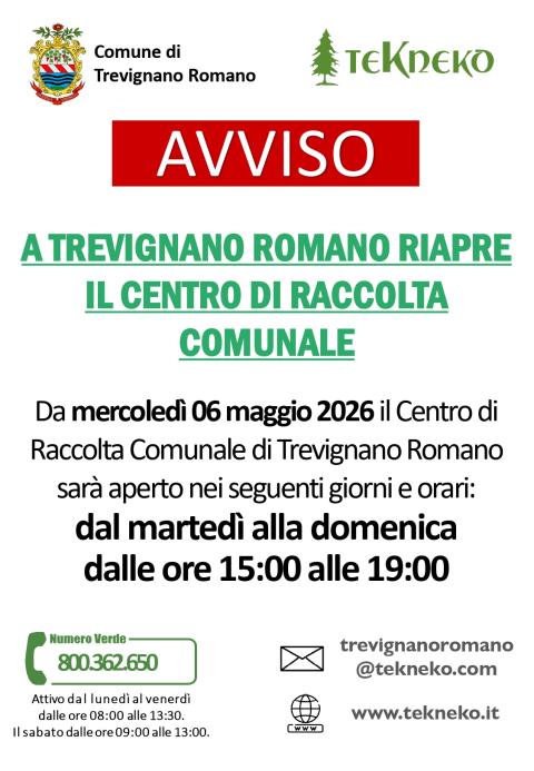 avviso riapertura centro di raccolta comunale